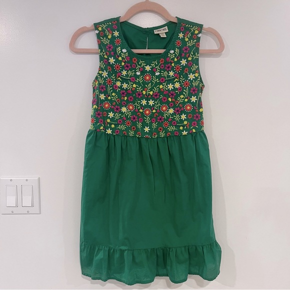 Cherokee Other - Cherokee Girls Sz L Green Embroidered Floral Sleeveless Summer Cotton Dress